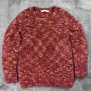 Isle Edinburgh Woollen Mill Fuzzy Knit Crochet Sweater Womens S Red Pullover